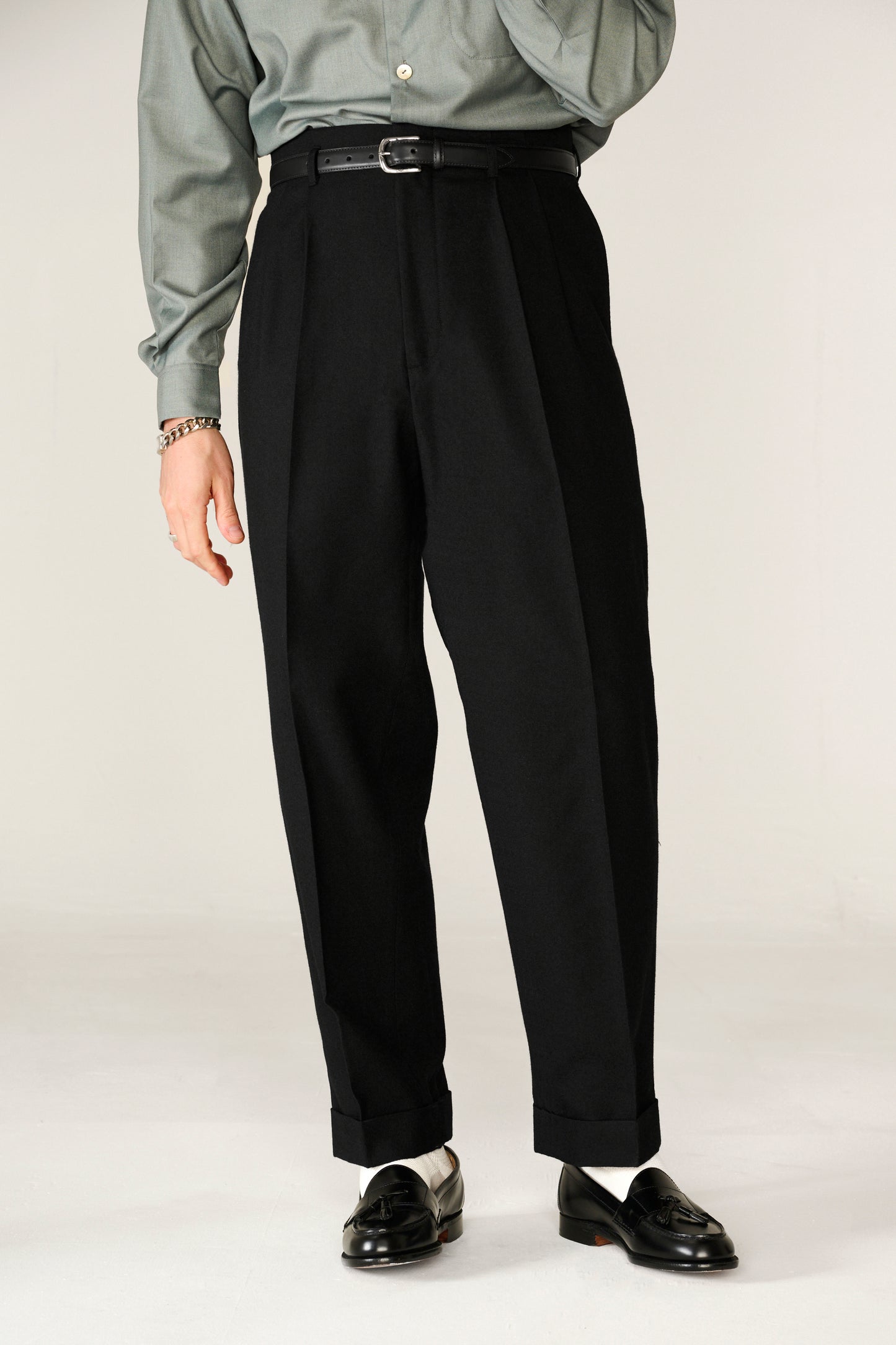 Black wool empire waist trousers