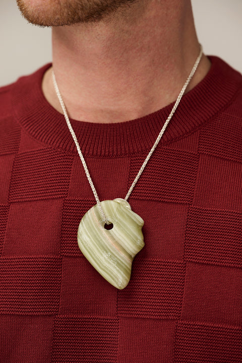 Silver Lucky Coin necklace with Stone pendant (GO1)