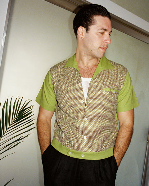 Green & black textured panel shirt