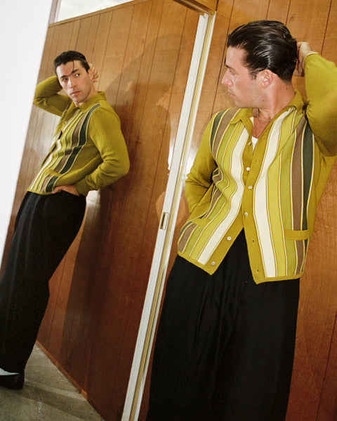 Goodfellas Idlewild green/brown toned knit shirt