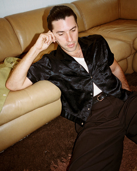 Black crushed satin wing collar 'Henry Hill' shirt