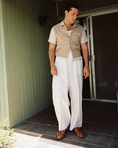 Beige & cream textured panel shirt