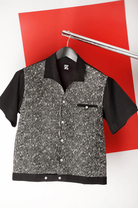 Black & white textured stripe panel shirt