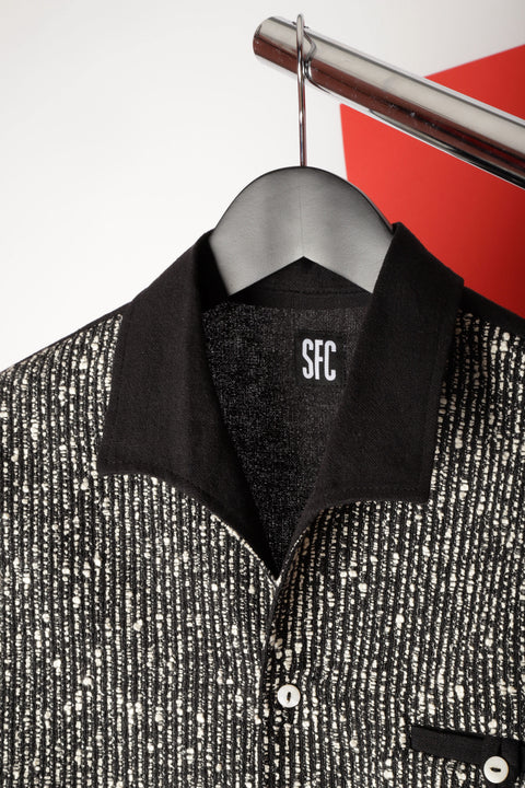 Black & white textured stripe panel shirt