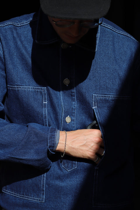 Cropped pocket denim pullover