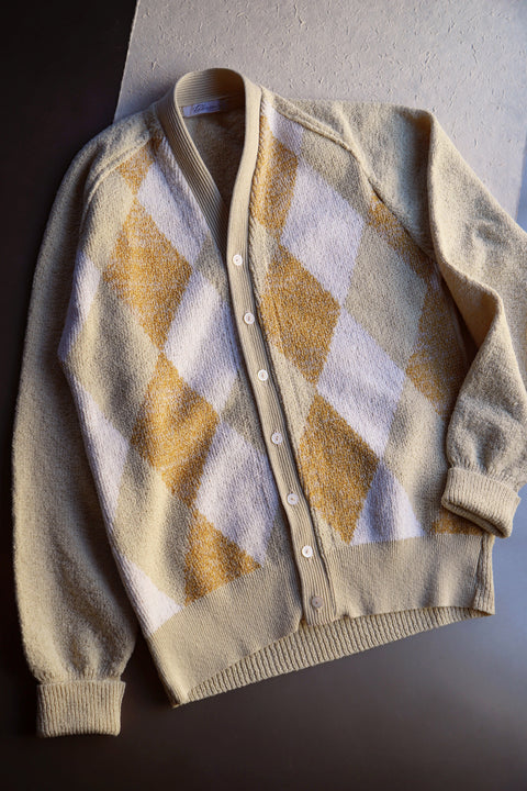 Oat toned diamond textured cardigan - DEADSTOCK (1970)