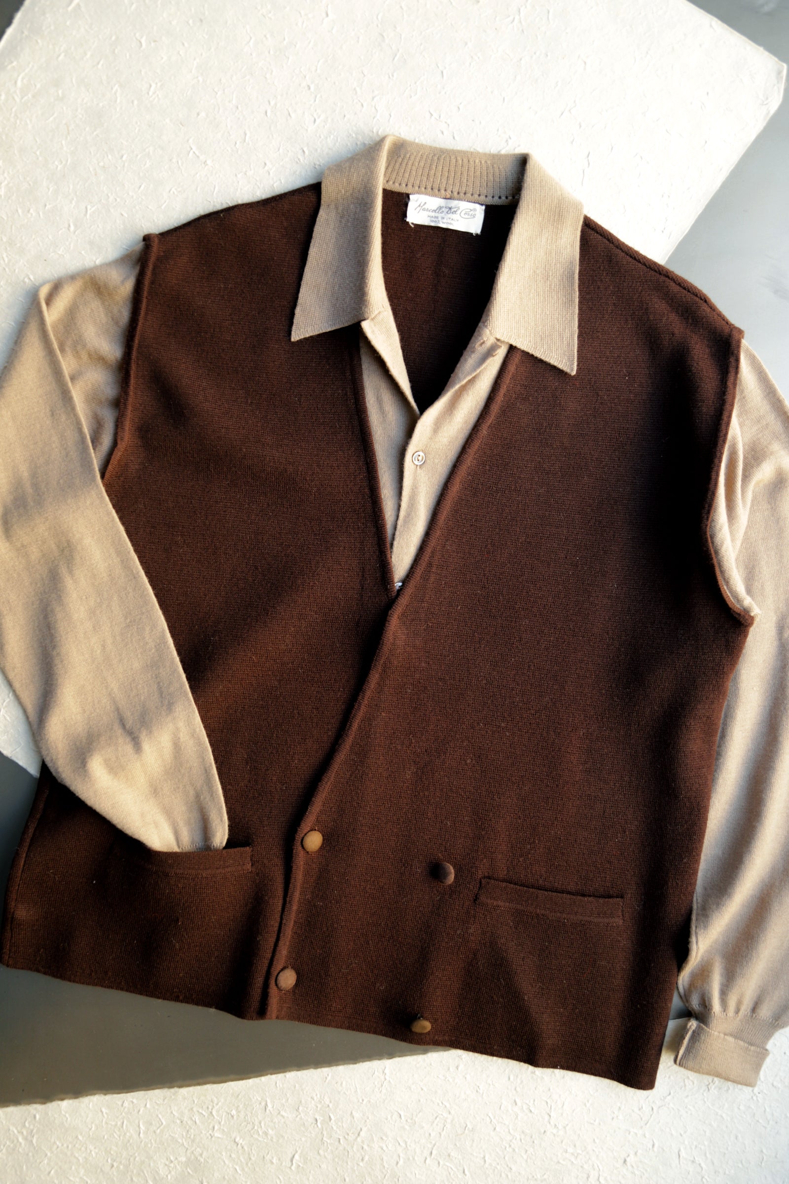 Double breasted two tone brown knit shirt (1960) – Scott Fraser