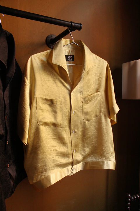 Black crushed satin wing collar 'Henry Hill' shirt