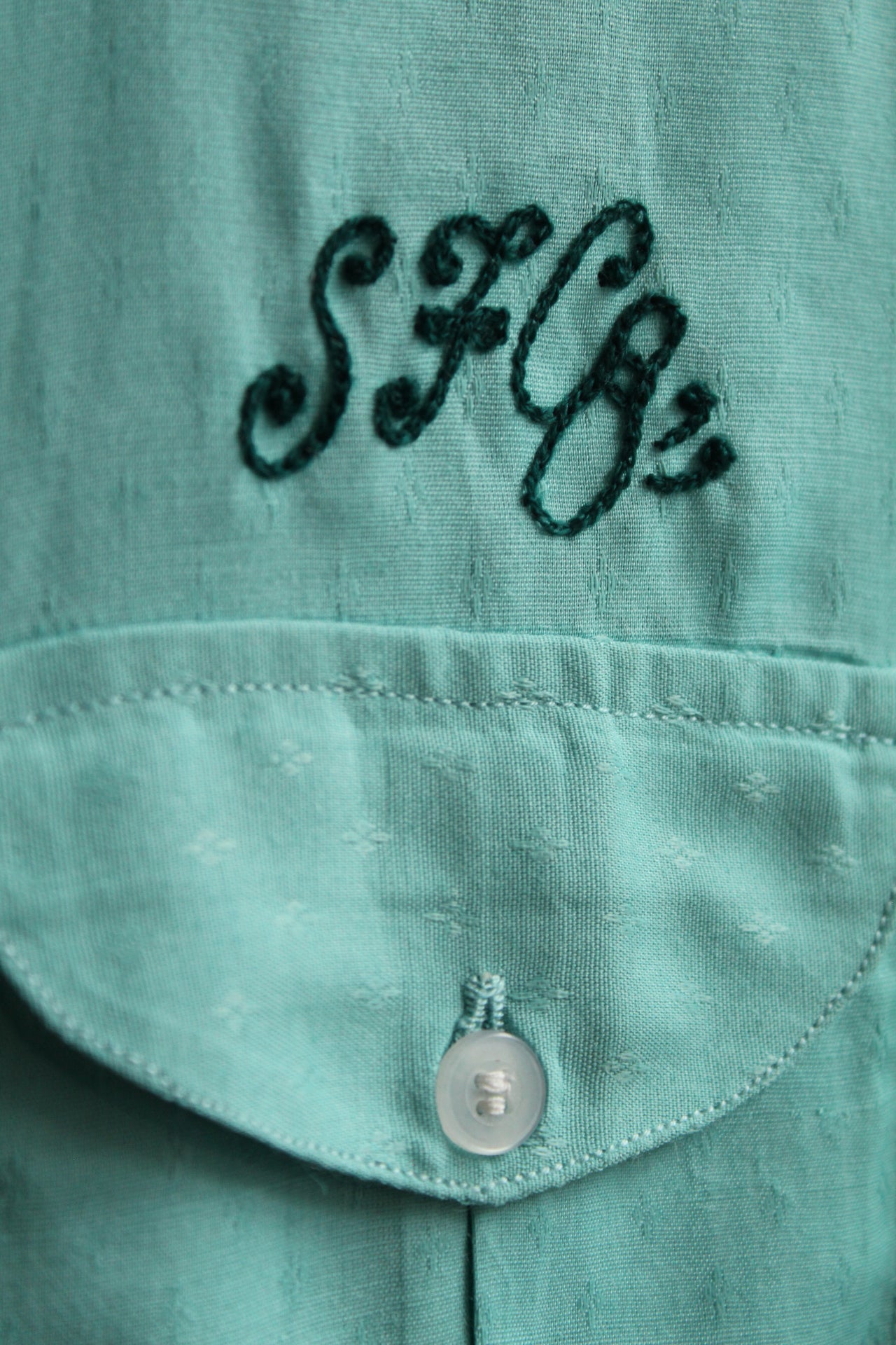 Teal SFC chain-stitched rayon bowling shirt (Vintage)