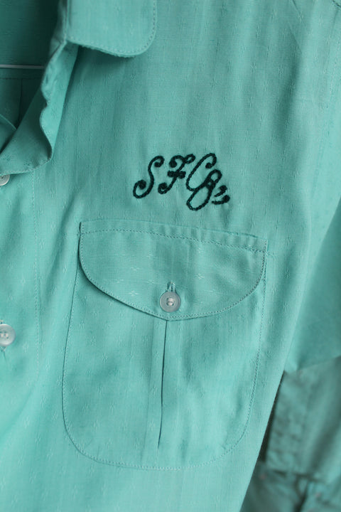 Teal SFC chain-stitched rayon bowling shirt (Vintage)