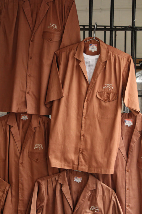 Rust SFC chain-stitched rayon bowling shirt (Vintage)
