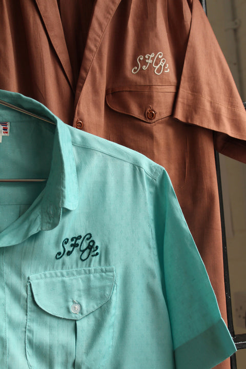 Rust SFC chain-stitched rayon bowling shirt (Vintage)
