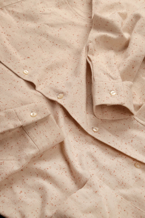 Cream flecked flannel stand collar shirt