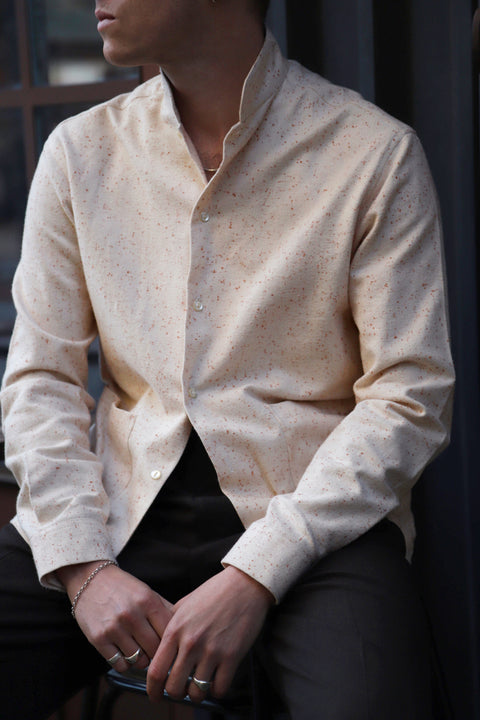Cream flecked flannel stand collar shirt