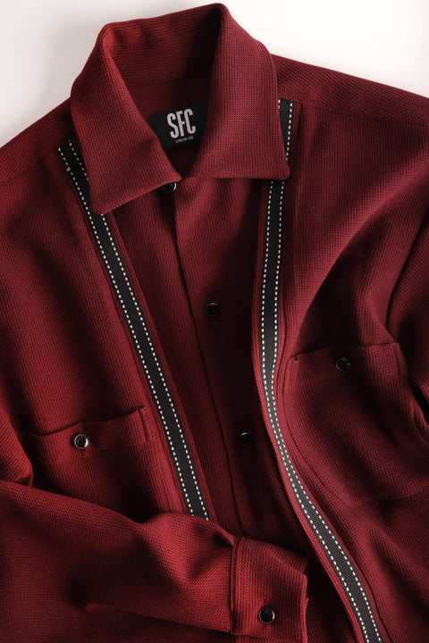 Burgundy waffled band front shirt