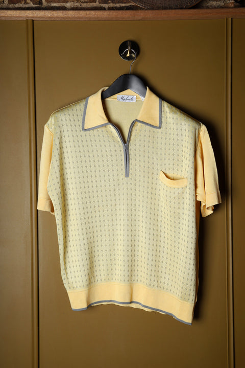 Butter Yellow and Grey Zip Up Polo - (L)