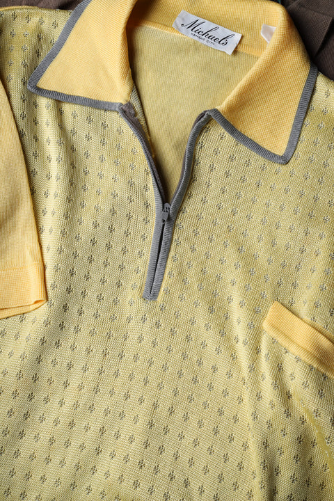 Butter Yellow and Grey Zip Up Polo - (L)
