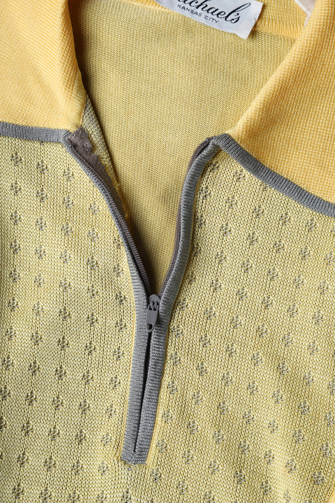 Butter Yellow and Grey Zip Up Polo - (L)