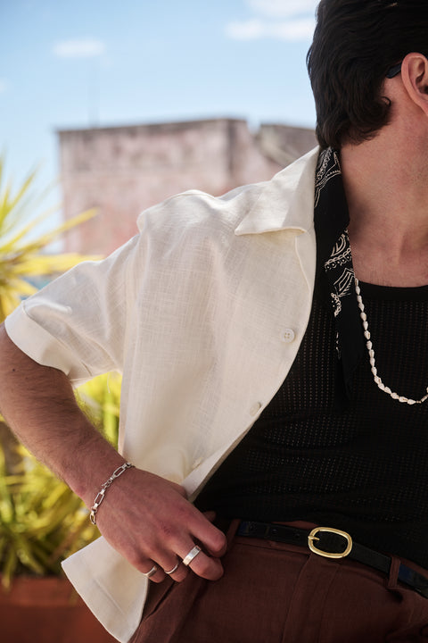 Ivory textured loop pocket shirt