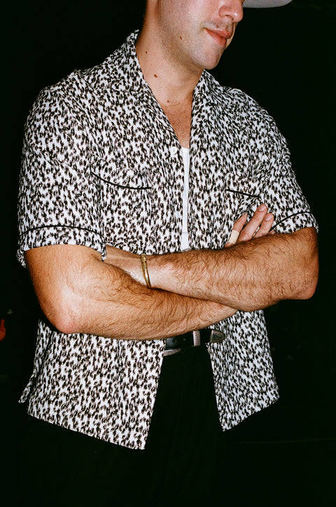 Textured woven leopard shirt