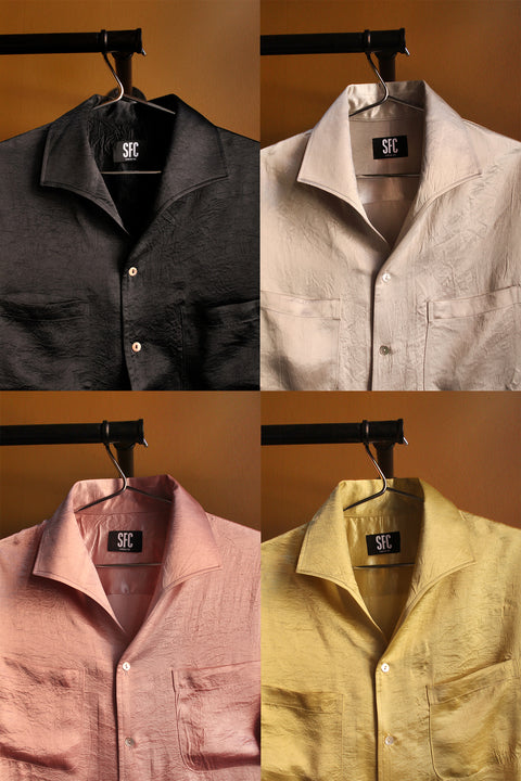Black crushed satin wing collar 'Henry Hill' shirt