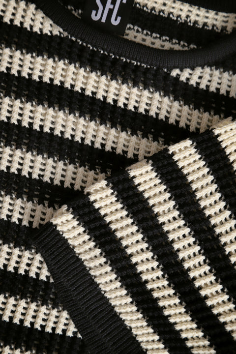 Black and ivory net knit top
