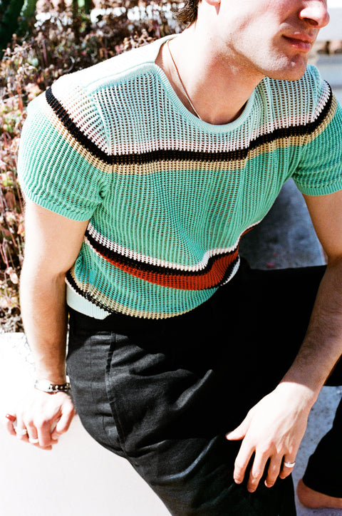 Parasol striped net knit top