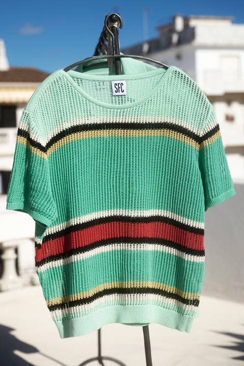 Parasol striped net knit top