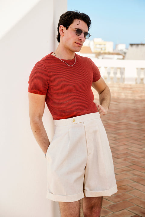 Neopolitan red net knit top