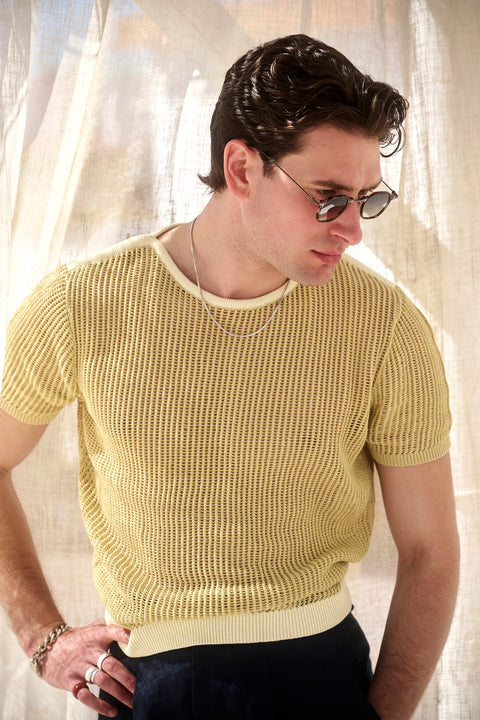 Soft yellow net knit top