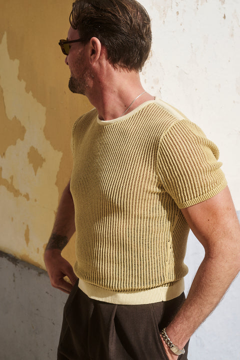 Soft yellow net knit top