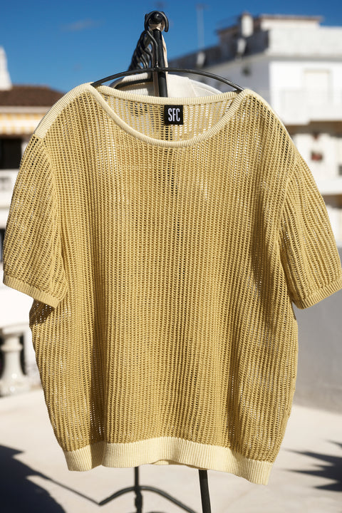 Soft yellow net knit top