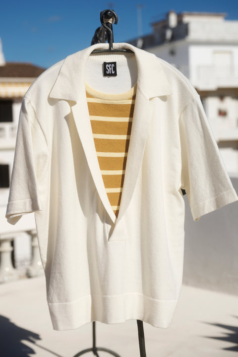 Ivory striped toned Riviera knit top
