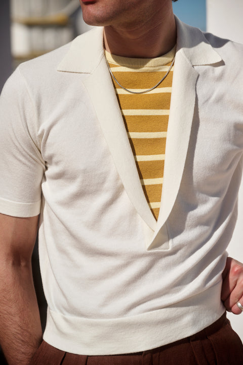Ivory striped toned Riviera knit top
