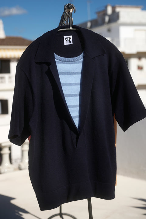 Navy striped toned Riviera knit top
