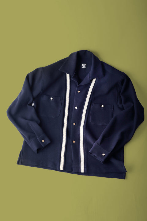 Navy waffled band front shirt