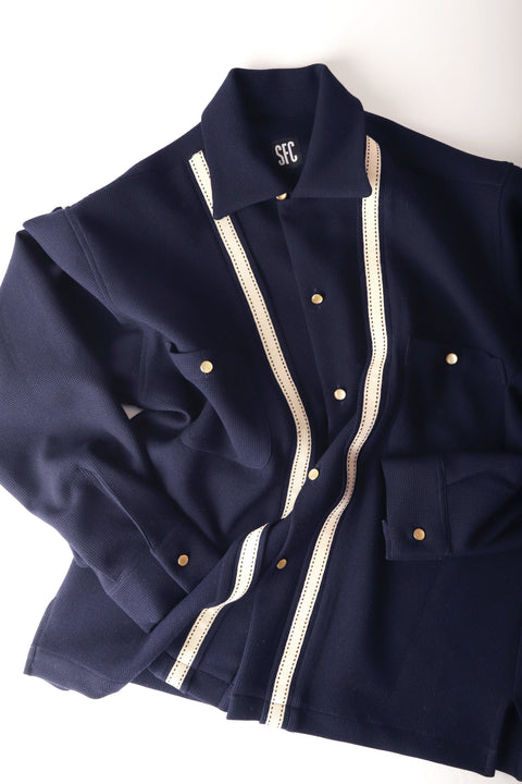 Navy waffled band front shirt