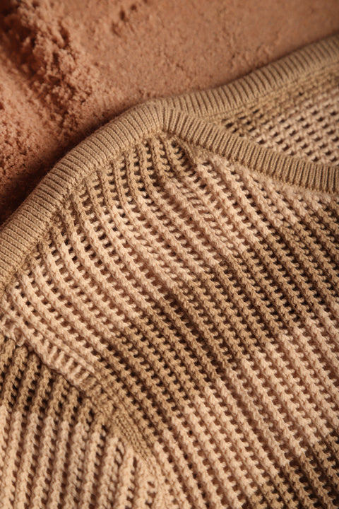Cream striped net knit top