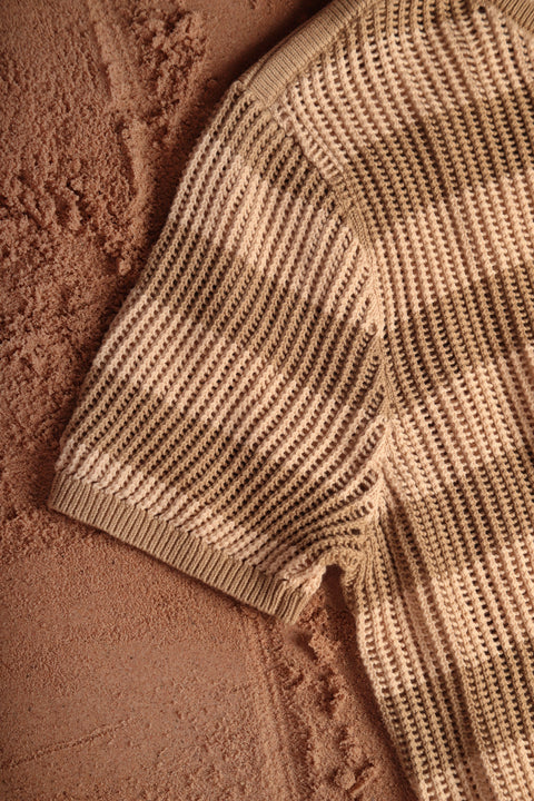 Cream striped net knit top