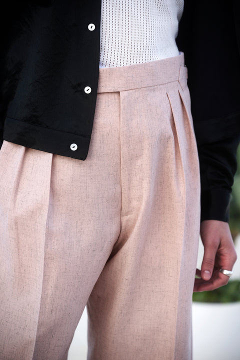 FABRIC OPTION - PINK W/ GREYED SLUB DRAPEY BAMBOO / LINEN