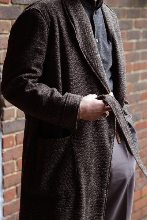 Mottled brown and black Draper overcoat