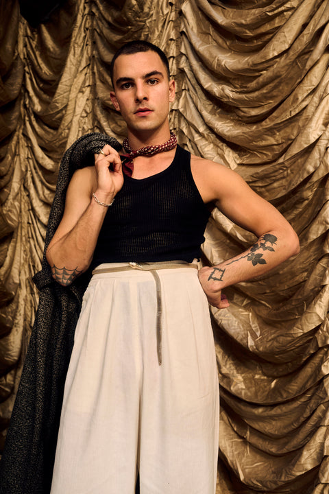 Black perforated vest / undershirt / tank (2pcs)