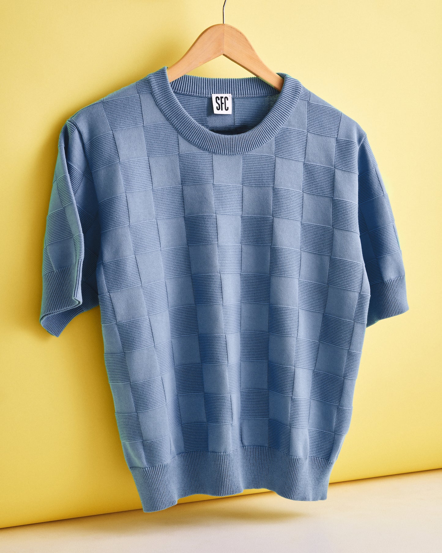 Powder blue checker chet knit t (LAST ONE)