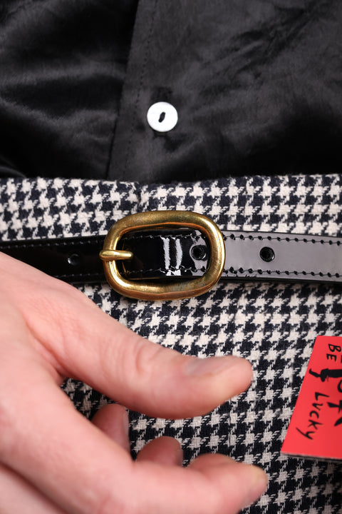 Black patent leather tape belt