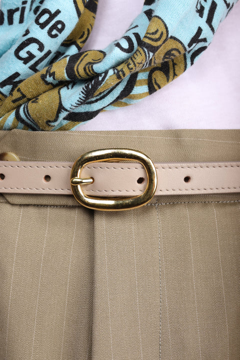 Cream matte leather tape belt