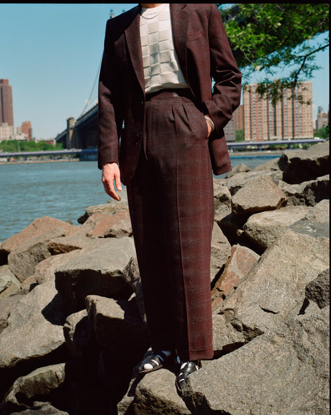 FABRIC OPTION - BROWN CROSS HATCH DRAPED WOOL