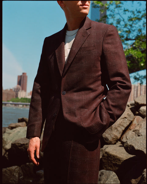 FABRIC OPTION - BROWN CROSS HATCH DRAPED WOOL