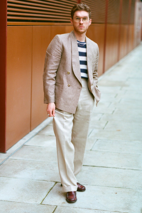 FABRIC OPTION  - MID BROWN AND BEIGE LINEN WOOL w/  PUTTY LINEN