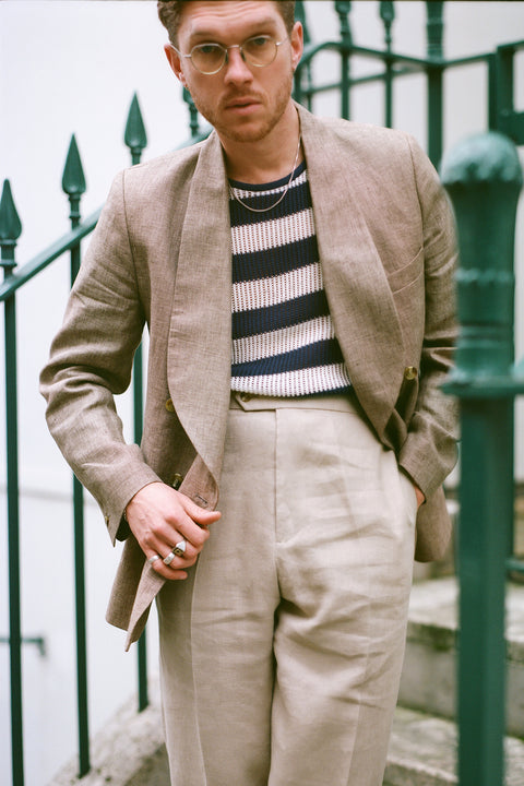 FABRIC OPTION  - MID BROWN AND BEIGE LINEN WOOL