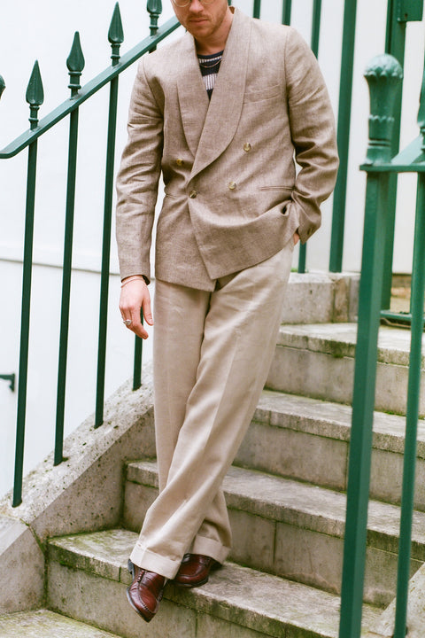 FABRIC OPTION  - MID BROWN AND BEIGE LINEN WOOL